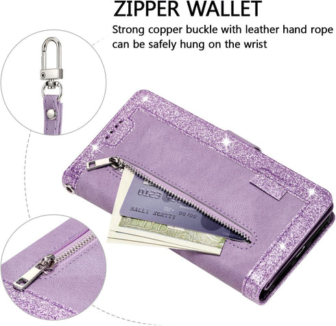 UEEBAI Wallet Case for Samsung Galaxy S21 Ultra 5G, Retro 9 Card Holder Slots Zipper Pocket PU Leather Handbag Cover Magnetic Closure Kickstand wi...