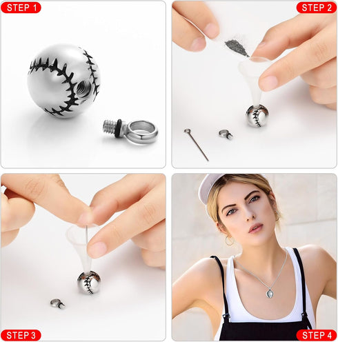 Stainless Steel 20mm Baseball Memorial Urn Jewelry Pendant Hold Cremation keepsake necklace for ashes...