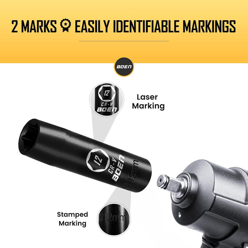 1/2" Drive Deep Impact Socket,12mm Premium Socket,Metric,6 Point,Cr-V Steel with Laser Marking - Strong and Durable...