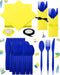 Domensi 24 Set Yellow Cartoon Theme Party Plastic Cutlery Set Include Blue Disposable Plastic Spoons Forks Knives Yellow Paper Napkins Satin Ribbo...