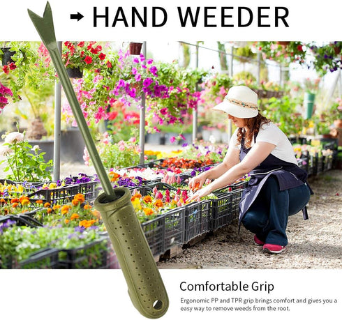 Garden Weed Puller Tool Hand Weeder Tool with Ergonomic Handle Stainless Steel Straight Weeder 10.63inch Weed Removal Deeper Digging Sharp V Garde...