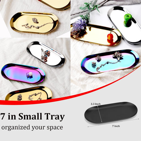 Stainless Steel Decorative Tray, Set of 2, 7 Inch Long, Jewelry Dish Cosmetics Organizer Bathroom Clutter Serving Platter Small Storage Tray, Oval...