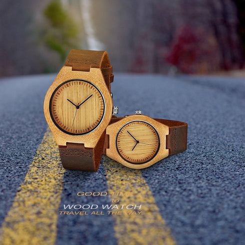 Mens Wooden Watches Brown Cowhide Leather Strap Casual Watch for Groomsmen Gift with Box...