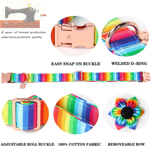 DOGWONG Cotton Pride Dog Collar, Rainbow LGBTQ Dog Collar Puppy Pet Collar for Small Medium Large Dog...