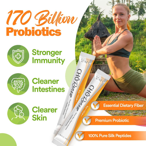 AFC Japan Cho Renew -170 Billions Patented Probiotics, 3X More Effective, with Silk Peptide & Fiber, for Clearer Skin, Stomach Acid Resistant, No ...