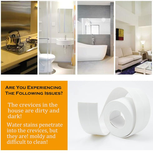 2 Pack Bathroom and Kitchen Caulking Tape Sealer,PVC Sealing Caulk for Sink,Tub Perimeter,Floor Wall Edges,Self Adhesive Decorative Caulking Strip...