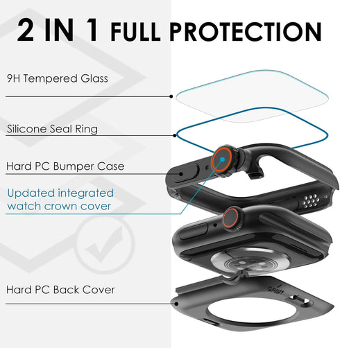Ultra Look - Fullife 2 in 1 Compatible with Apple Watch Case Series 9 45mm Waterproof Screen Protector, Front & Back Full Protective Bumper Face C...