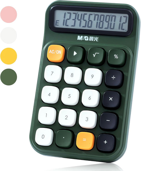 M&G Desk Calculator with Mechanical Buttons, 12 Digit Large LCD Display, Big Button Calculator for Office Home School, Bottom Antiskid, Battery In...