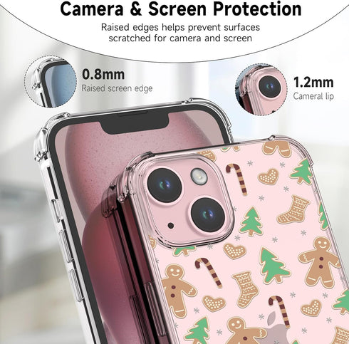 Christmas Clear Phone Case for iPhone 15, Gingerbread Man Pattern Case Cover Soft TPU Protective Slim Shockproof Cover Boys Girls Phone Case for i...