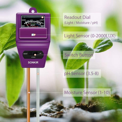 Soil pH Meter, MS05 3-in-1 Soil Moisture/Light/pH Tester Gardening Tool Kits for Plant Care, Great for Garden, Lawn, Farm, Indoor & Outdoor Use (P...