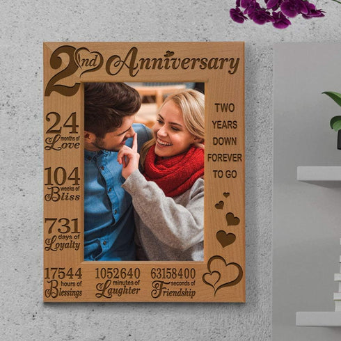 KATE POSH 2nd Anniversary Engraved Picture Frame, 2 years together as Husband and Wife, Boyfriend and Girlfriend, 2 Years of Marriage, Happy secon...