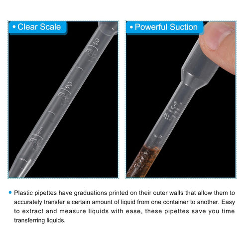 PATIKIL 3ml Pipettes Dropper, 60pcs Plastic Pipettes Disposable Pipette Transfer Pipette Calibrated Plastic Eye Dropper with Scale for Science Lab...