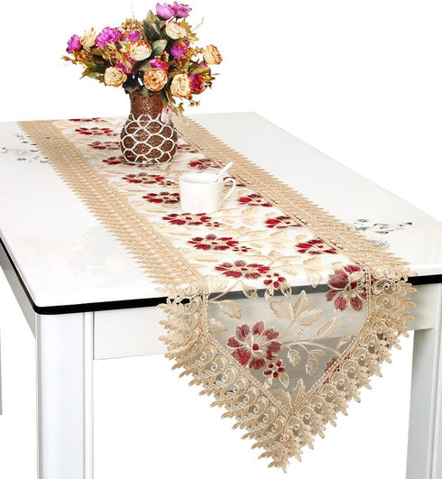 Grelucgo Small Short Burgundy Lace Doily Table Runners Dresser Scarves (13 x 36 inch)...