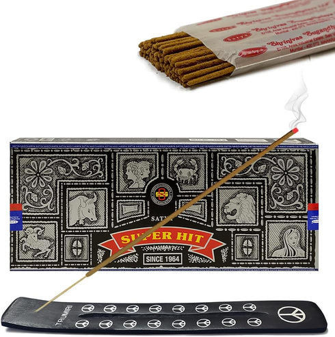 TRUMIRI Incense Stick Holder Bundle with Satya Super Hit 100g Incense Sticks - Pack of 1 (Approx 100 Sticks)...