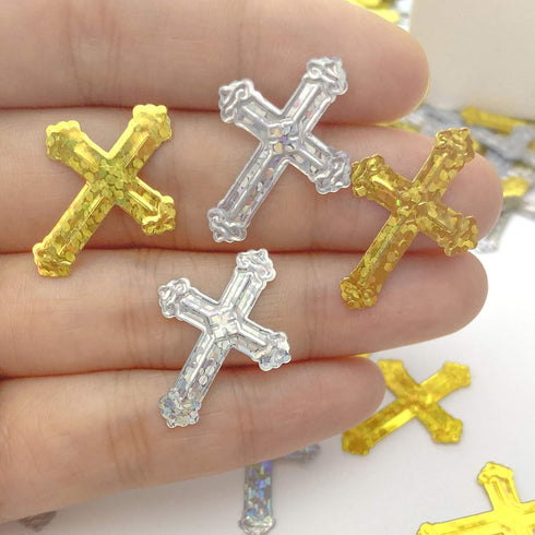 Cross Confetti | Glitter Confetti Sprinkles for Xmas Bridal Baptism Thanksgiving Memorial Day Festival Decorations | Metallic Foil | 45g 1.6OZ 100...