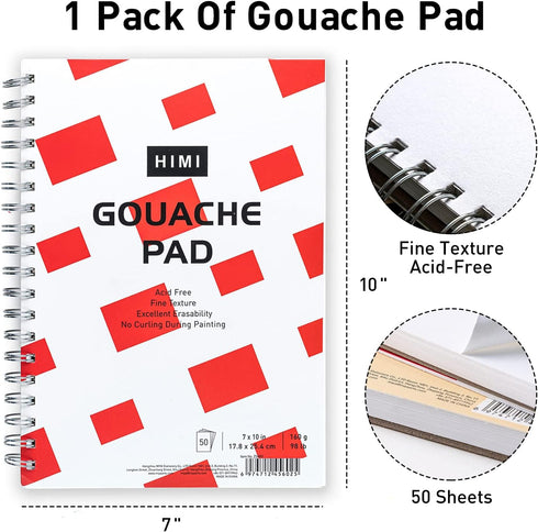 HIMI Gouache Pad 7X10''(98lb/160g) 50 Sheets Mix Paper Pad, Side Wire Bound, Fine Texture, in Gouache Acrylic Art Pad for Sketching, Ink Sketch Bo...