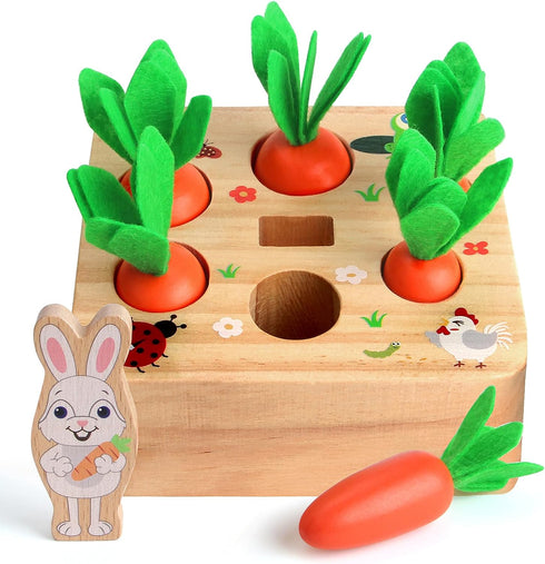 SKYFIELD Carrot Harvest Game Wooden Toy for Baby Boys and Girls 1 2 3 Year Old, Educational Shape Sorting Matching Puzzle Gift Toy with 7 Sizes Ca...