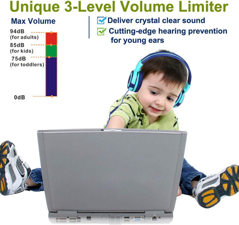 SIMOLIO Foldable Headphones for Kids with Mic, 75dB-85dB-94dB Kid Headphone with Share Port, Stereo Wired Headphones Hearing Protection for Youth ...