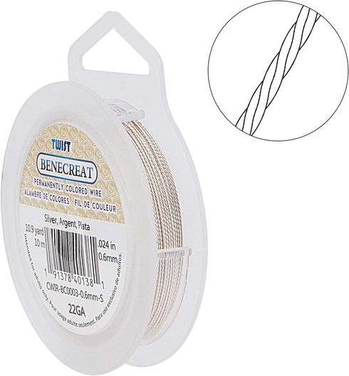 BENECREAT 22 Gauge Tarnish Resistant Twist Silver Jewelry Wire for Necklace Bracelet Making and Other Handmade Project, 33-Feet/11-Yard...