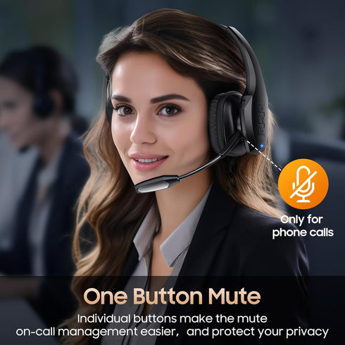 Trucker Bluetooth Headset, Wireless Headset with Mic, Bluetooth Headset with Dual Noise Cancelling Microphone & Mute Button, 55Hrs Working Time PC...