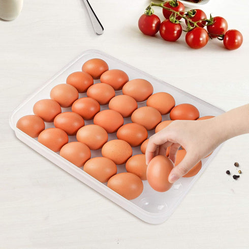 HANSGO Egg Holder for Refrigerator, Deviled Egg Tray Carrier with Lid Fridge Egg Dispenser Egg Storage Stackable Plastic Egg Containers