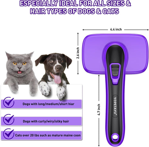 Dog Brush Kit for Shedding Short & Long Haired Cats, Self Cleaning Slicker Brush for Small Medium & Large Animals, Puppy. 3 in 1 Pet Grooming Set,...