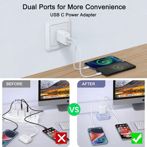 Dual USB C Charger Block, Fast Type C Power Adapter, Dual Port PD Power Adapter Fast Wall Charging Block Compatible IPhone 15/15 Pro/15 Pro Max/15...