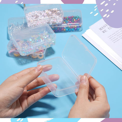 ISKYBOB 6 Packs Rectangle Small Clear Plastic Storage Containers Box Case with Hinged Lid Crafts Organizer for Crayons, Bobby Pin, Beads(3.4 x 2.2...