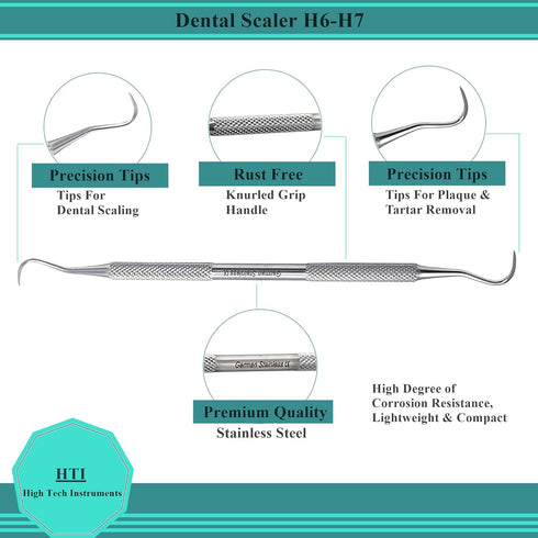 6 Dental Sickle Scalers Double Ended Probes for Professional Teeth Cleaning Calculus Plaque & Tartar Remover - Made of Stainless Steel for Oral Ca...