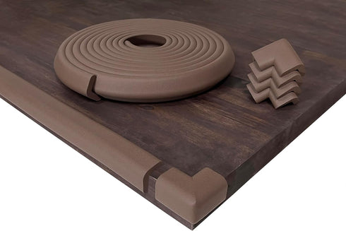 KidKusion Table Cushion | Made in USA | 16 Feet Edge + 4 Corners | Brown | Baby Proof Furniture Edge and Corner Guards...