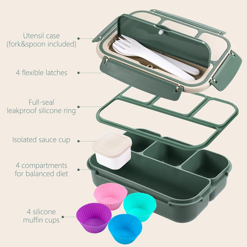 Bento Box Adult Lunch Box for Men Women, Bento Lunch Box for Kids Boys Girls School, Lunch Containers for Adults with 4 Compartments, Utensil set,...