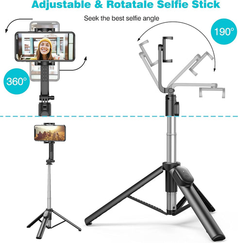 Selfie Stick, Extendable Selfie Stick Tripod with Wireless Remote & Phone Holder, Portable Phone Tripod for Group Selfie/Live Streaming/Video Reco...