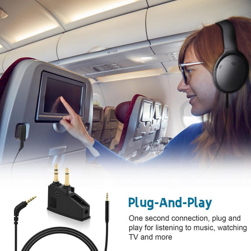 Airplane Headphone Adapter Comes with 2.5mm to 3.5mm Male Audio AUX Cable, Golden Plated 3.5mm Jack for Airplane/Home TV/Gym/Boats/Car, Foldable S...