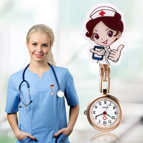Avaner Nurse Watches Cute Cartoon Design Clip-on Fob Watches Analog Quartz Hanging Lapel Watches for Women (5 Pcs)...