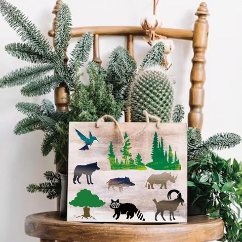 45pcs Forest Animals Stencils for Painting on Wood Wilderness Tree Stencils Paint Wildlife Burning Patterns Bears Deers Template on Art Craft Canv...