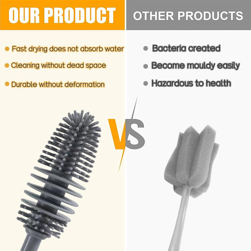 3pcs Silicone Bottle Brush for Cleaning, Water Bottle Cleaning Brush, Water Bottle Brush Cleaner for Sports Bottles, Vases and Glassware (3, Gray)...