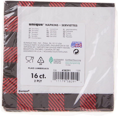 Unique Plaid Lumberjack Beverage Napkins - 5' x 5', 16 Pcs...