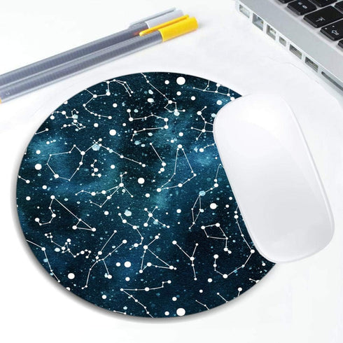 Cool Blue Galaxy Night Sky Pattern Mouse Pad Round Non-Slip Rubber Mousepad Laptop Office Computer Decor Cute Desk Accessories Customized Design M...