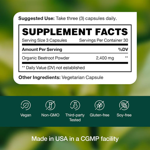 Fresh Nutrition Organic Beet Root Capsules - 2400mg Potent Dosage - Antioxidant Support - Vegan, Non GMO, Gluten-Free - 90 Capsules...