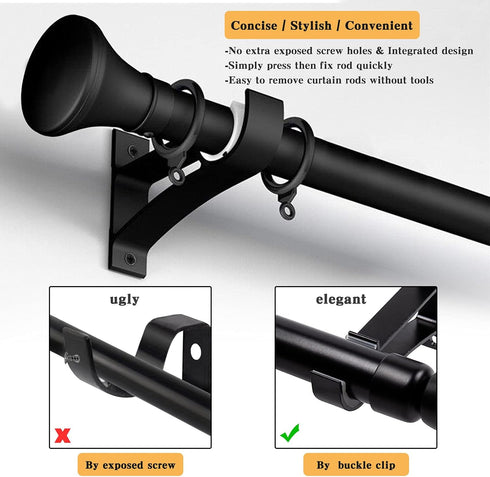 KOLAKO Curtain Rod Brackets, Heavy Duty Black Curtain Rods Holders Hook Hangers for Wall Drapery Rod Bracket Support 1 Inch Rods, 2 Pack...