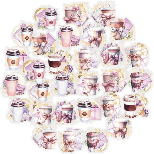 30pcs Coffee PET Stickers for Water Bottle Scrapbooking Junk Journal Mug Cup Laptop Collage Journaling Diary Planner DIY Crafts Notebook Card Maki...