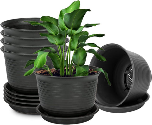 Plant Pots, Indoor Outdoor Plastic Plant Flower Pots with Multiple Drainage Holes and Tray for Garden Plant, 7 inch Planter Pots Suitable for All ...