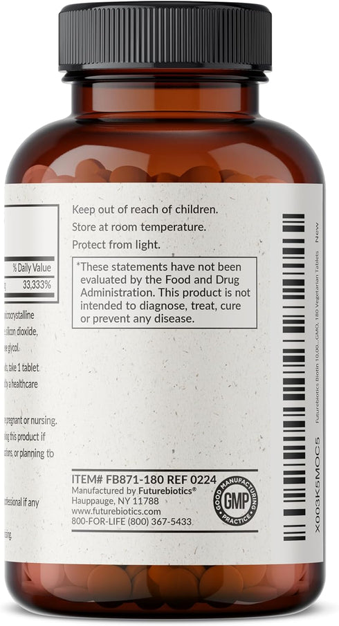 Futurebiotics Biotin 10,000 MCG High Potency Tablets Supports Healthy Hair, Skin & Nails & Energy Production, Non-GMO, 180 Vegetarian Tablets...