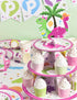 WERNNSAI Dinosaur Cupcake Stand - 3-Tier Pink Dinosaur Birthday Party Decorations for Girls Cardboard Dino Cupcake Holder Dessert Tower Round Serv...