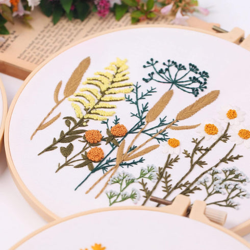 Harimau 4pcs Beginner Embroidery Kit,Flower Pattern,Cross Stitch Kits, Including Stamped Embroidery Cloth with 2 Embroidery Hoops, Multicolor Colo...