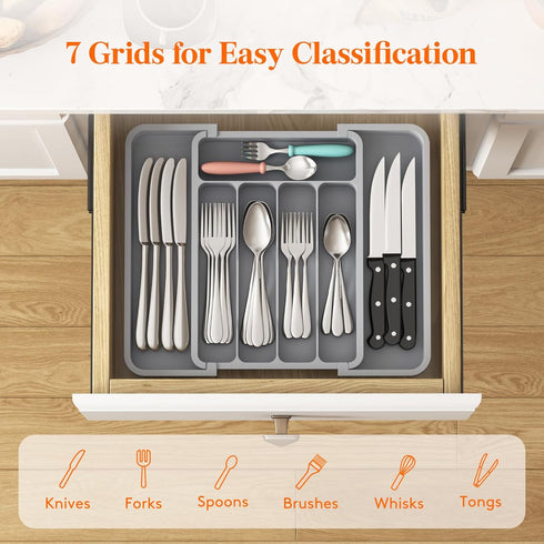 Lifewit Silverware Drawer Organizer, Expandable BPA Free Utensil Tray for Kitchen, Adjustable Flatware and Cutlery Holder for Spoons Forks Knives,...