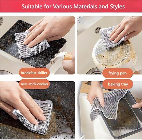 3Pcs Multipurpose Wire Dishwashing Rags for Wet and Dry, Double Stainless Steel Scrubber, Thickened Washable and Reusable Wire Dishwashing Rags fo...