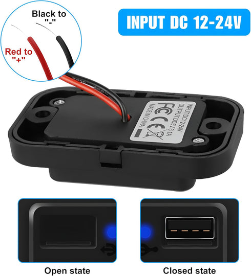 12V USB Outlet Automotive USB Port Panel Mount 12V USB Charger Multi Port Switch Panel Car Charger Socket Power Dual Port 12V 24V Quick Car Charge...