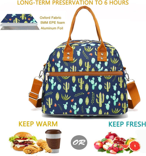 FlowFly Insulated Lunch Bag With Shoulder Strap for Women, Men, and Kids, Large and Reusable, Handle, Freezable Work and School Travel Tote and Me...