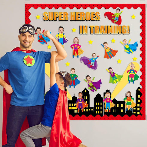 Super Themed Hero Bulletin Board Decoration Set DIY Photo Crafts Hero Themed Bulletin Board Borders Super Themed Hero Paper Cutouts Super Themed H...